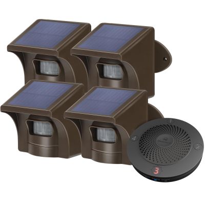 eMACROS Solar Wireless Driveway Alarm  1/2 Mile Long Range Motion Sensor for Long Driveways, Homes & Large Properties, Outdoor Weatherproof Security Alert System (1 Base Station with 4 Sensors)