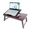 Adjustable Laptop Desk, 100% Bamboo Multifunctional Table Breakfast Serving Tray Lap Desk with Tilting Shelf, Folding Legs, Drawer - Plain Coffee view 2