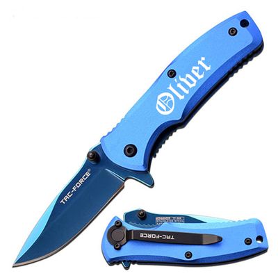 GIFTS INFINITY Custom Engraved Pocket Knife  Titanium Coated, 3CR13 Stainless Steel Blade, 2.75", Blue Handle with Pocket Clip  Personalized Gift for Outdoors, Groomsmen, Everyday Use