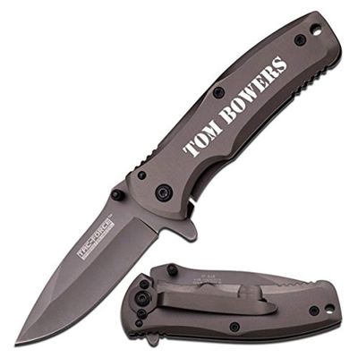 GIFTS INFINITY Personalized Pocket Knife  Custom Engraved, Titanium-Coated Stainless Steel, 2.75" Blade, Liner Lock  Gift for Men, Groomsmen, Camping, Hiking, Outdoor Use (Grey)