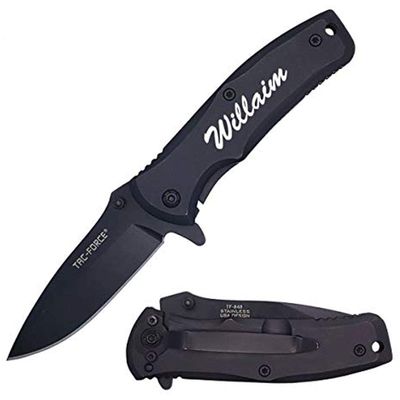 GIFTS INFINITY Custom Titanium Coated Stainless Steel Quality Pocket Knife Free Engraving (848) (Black)