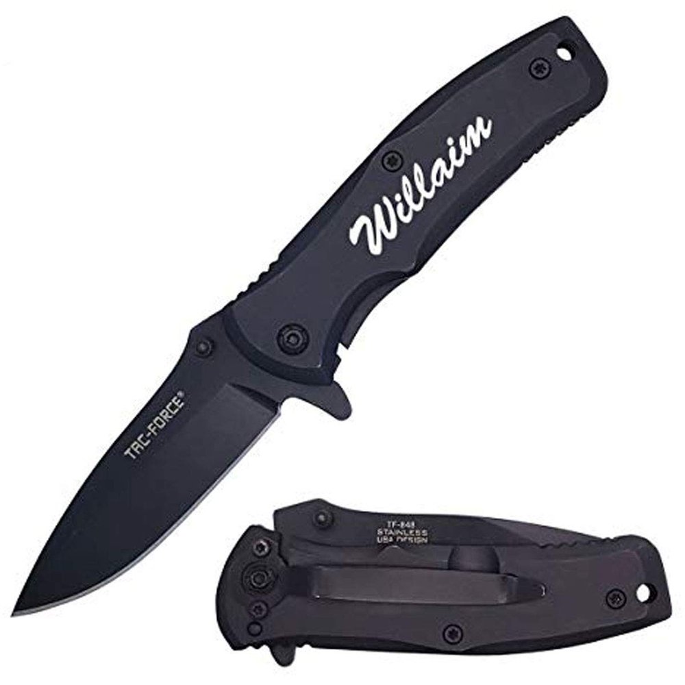 GIFTS INFINITY Custom Titanium Coated Stainless Steel Quality Pocket Knife Free Engraving (848) (Black)