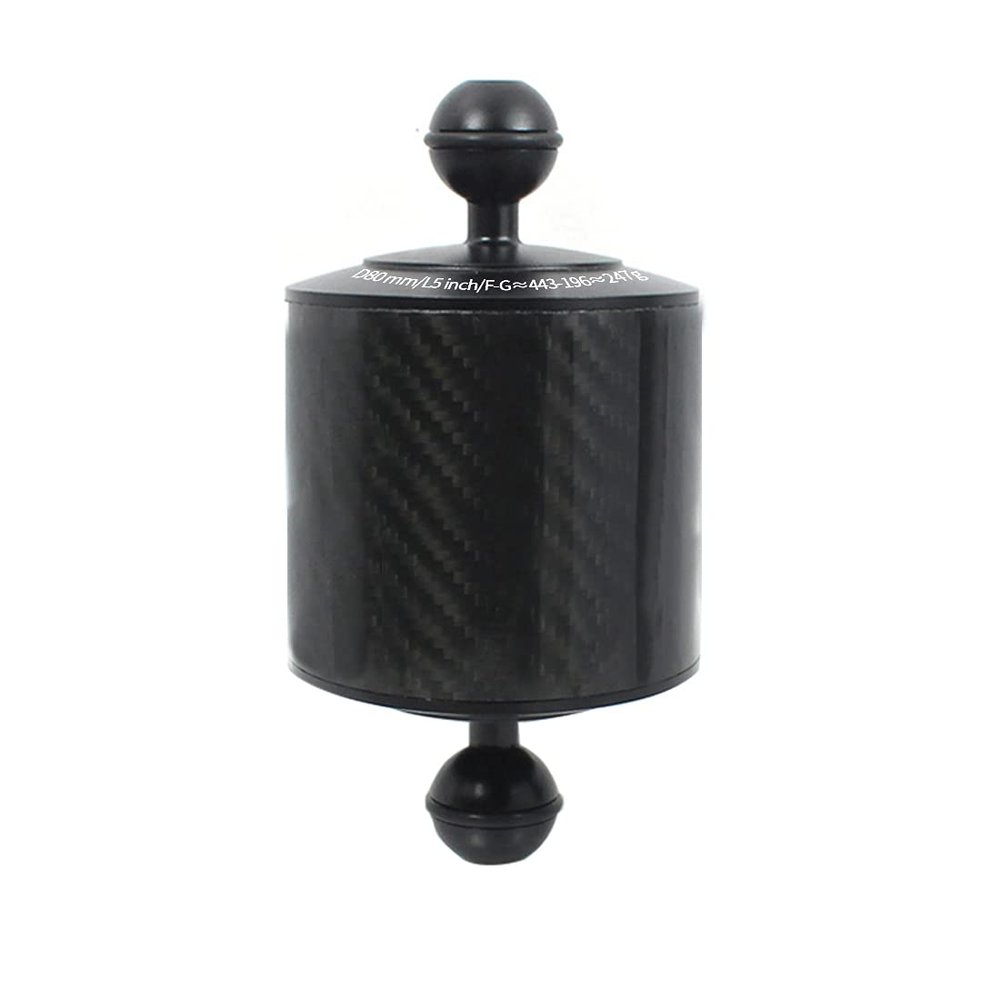 FEICHAO 5/8/10 Inch Carbon Fiber Float Buoyancy Aquatic Arm 1" Dual Ball 80mm Underwater Diving Camera Tray (5 Inch-247g Float)