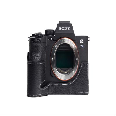 A7S III Camera Case, BolinUS Handmade Genuine Real Leather Half Camera Case Bag Cover for Sony Alpha 7S A7S III A7S3 A7SM3 Camera Bottom Opening Version + Hand Strap (Black)