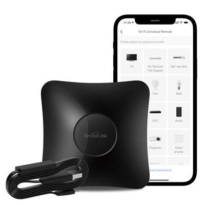 BroadLink RM4 pro Smart Remote and Sensor Cable Set RM4 pro S (2.4 GHz Wi-Fi Only), Universal IR RF Remote Control Hub with Temperature Humidity Monitor USB Cable, Works with Alexa & IFTTT