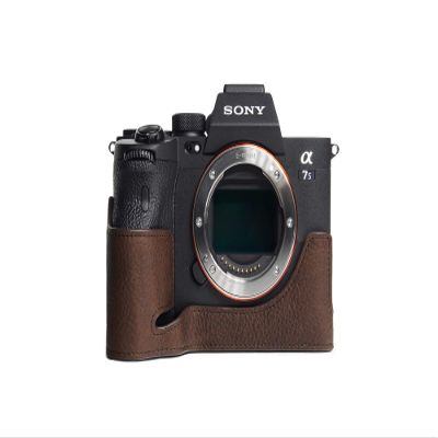 A7S III Camera Case, BolinUS Handmade Genuine Real Leather Half Camera Case Bag Cover for Sony Alpha 7S A7S III A7S3 A7SM3 Camera Bottom Opening Version + Hand Strap (Coffee)