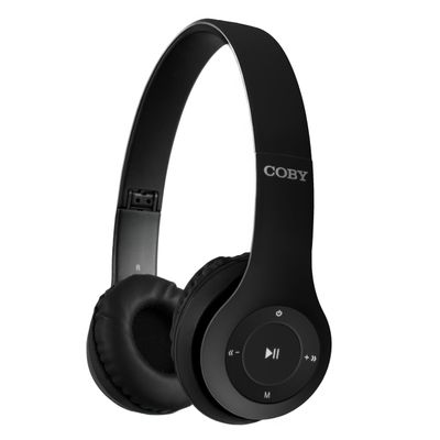 Coby Bluetooth Headphones, Rechargeable and Foldable Over-Ear Headset with Mic, TF Card Slot and AUX Input, Hands-Free Controls, 5-Hour Playback, Micro-USB Cable Included, Black