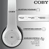 Coby Bluetooth Over-Ear Headphones Wireless Foldable Headset with Microphone, AUX Input, TF Card Slot, Hands-Free Controls, Rechargeable, 5-Hour Playback, White view 3