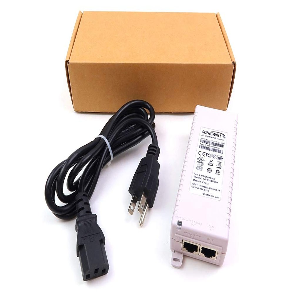 SonicWall 48V 0.35A 100-240VAC 50-60Hz 0.5A AF GigaBit Power Over Ethernet Injector 01-SSC-5546