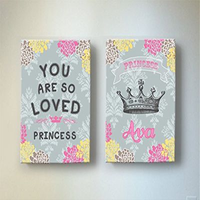 Girls Personalized Princess Nursery Rhyme Canvas Wall Decor - You are So Loved - Unique Crown & Floral Baby Shower Art Gift - for Bedrooms & Playrooms - Choose from Designer Colors & Sizes