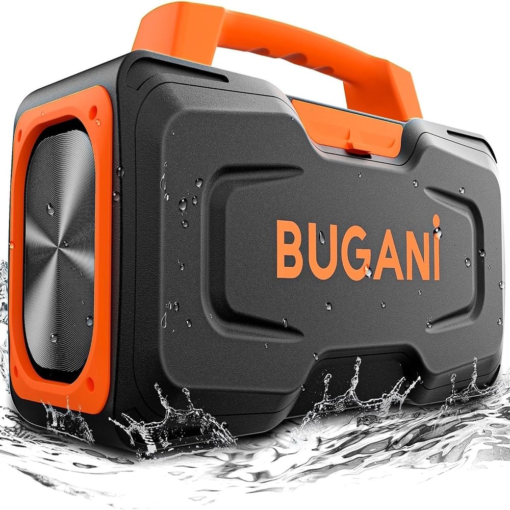 BUGANI Bluetooth Speakers, 80W Powerful Portable Wireless Speaker IPX7 Waterproof, Outdoor Loud Speaker with Handle 24H Playtime, Support Microphone AUX USB Suitable for Party, Pool, Singing