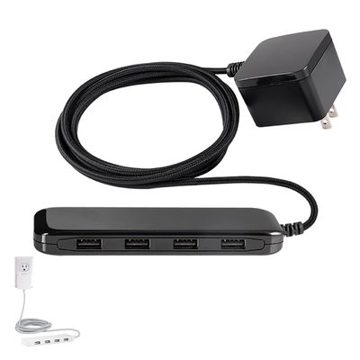 UltraPro USB Desktop Charging Station, 24W 6 Ft 4 USB Ports Power Strip, Multiport USB Charging Station, USB A Desktop Charger for iPhone 16 Series, 15 Series, iPad Pro, Braided Cord, Black, 54734