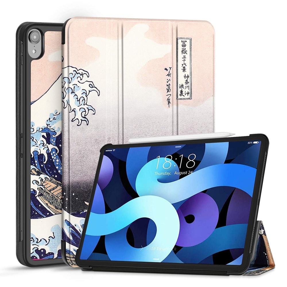 TNP Cover Case for iPad Air 11 Inch M2 6th 2024, 5th 4th Generation(2022 2020) - 10.9" Great Wave Case with Pencil Holder for 2nd Gen Apple Pencil - Protective Cover with Trifold Stand