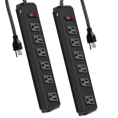 Vilobos Heavy Duty Metal Surge Protector Power Strip with Mounting Brackets,6 Feet Long Extension Cord 300 Joule Overload Protection for Home,Office,Hotel (2, 6 outlets)