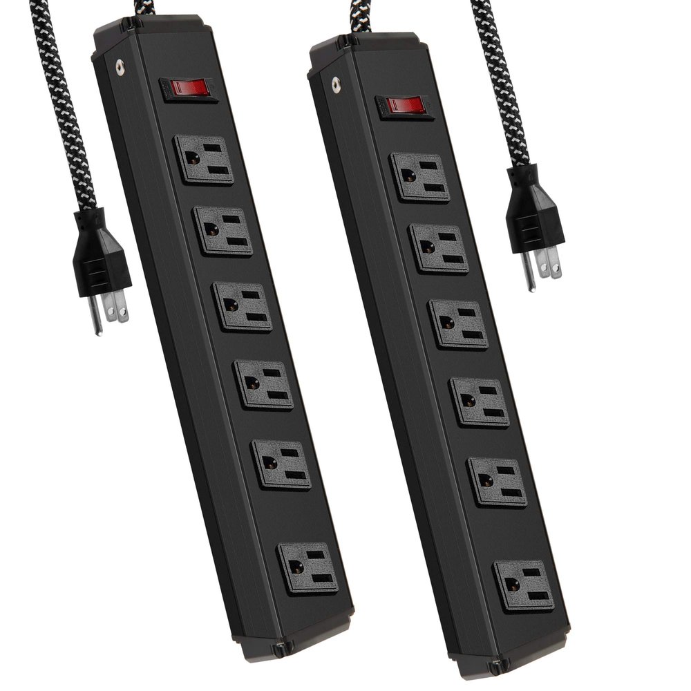 Vilobos Heavy Duty Metal Surge Protector Power Strip with Mounting Brackets,6 Feet Long Extension Cord 300 Joule Overload Protection for Home,Office,Hotel (2, 6 outlets)