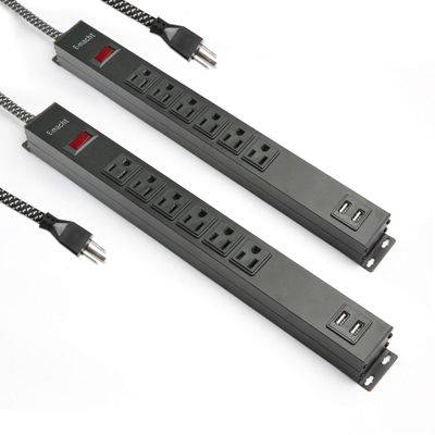 Koreyosh Power Strip 2PCS Surge Protector 6-Outlet with 2 USB Ports(5V/2.4A),6ft Heavy-Duty Braided Extension Cords for Smart-Phone,Tablet PC,Laptop,Desktop,Home/Office,300 Joules,Black