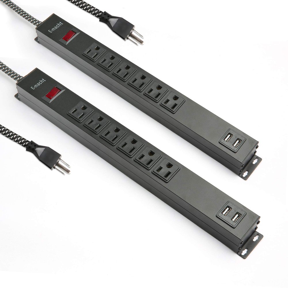 Koreyosh Power Strip 2PCS Surge Protector 6-Outlet with 2 USB Ports(5V/2.4A),6ft Heavy-Duty Braided Extension Cords for Smart-Phone,Tablet PC,Laptop,Desktop,Home/Office,300 Joules,Black