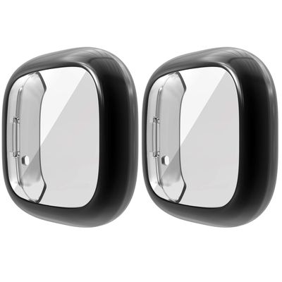 HANKN 2 Pack Screen Protector Case Compatible with Fitbit Versa 3 / Sense, Full Coverage Soft TPU Protective Cover Bumper (Black+Black)