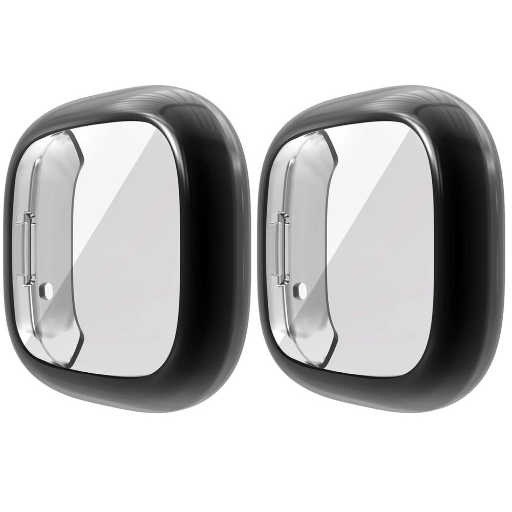 HANKN 2 Pack Screen Protector Case Compatible with Fitbit Versa 3 / Sense, Full Coverage Soft TPU Protective Cover Bumper (Black+Black)