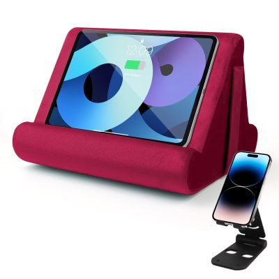 Sttargxing Multi-Angle Tablet Stand with Soft Pad and Net Pocket - Universal Phone and Pad Holder for Lap, Knee, Sofa and Bed (Wine Red)