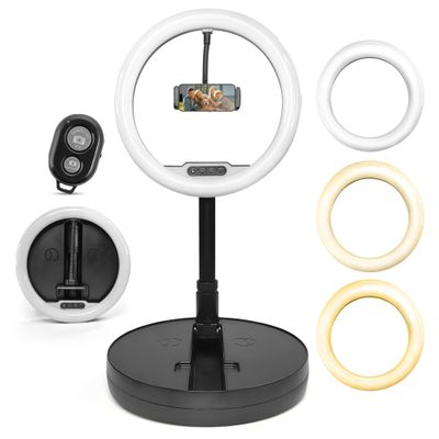 iDance LED MS1804 10-inch Ring Light with Cellphone Holder USB Powered with BT Remote Control Foldable Adjustable Tripod Stand Selfie Makeup Ring Light