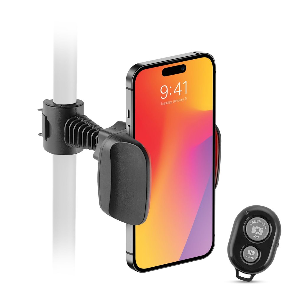 iDance MS1820 Universal Cell Phone Holder with Easy Lock and BT Wireless Remote Control Phone Mount with Clamp Camera and Mobile Phone Holder for Car