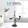 iDance LED Ring Light with Stand, 3.5", Portable Desk Ring Light with Cell Phone Mount, Microphone Holder and Tripod for Laptop, Selfie, USB Powered & Remote with Foldable & Adjustable Stand view 3