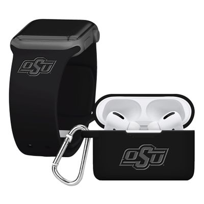 AFFINITY BANDS Oklahoma State Cowboys Engraved Silicone Combo Package Compatible with Apple Watch and AirPods Pro (42/44/45/49mm (46mm Series 11) Black)