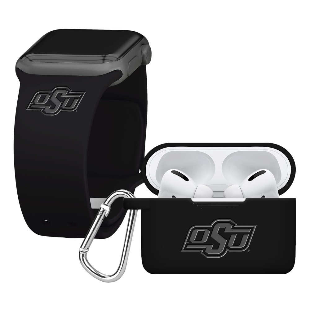 AFFINITY BANDS Oklahoma State Cowboys Engraved Silicone Combo Package Compatible with Apple Watch and AirPods Pro (42/44/45/49mm (46mm Series 11) Black)