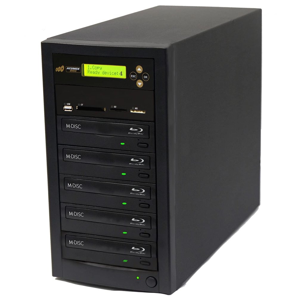 Acumen Disc 1 to 4 Multimedia to Blu-Ray Backup Duplicator - CF SD MS USB Flash Media Memory Card to BD-R DVD CD & Multiple Disc to Discs Copier (Standalone Audio Video Copy Tower, Duplication Device)