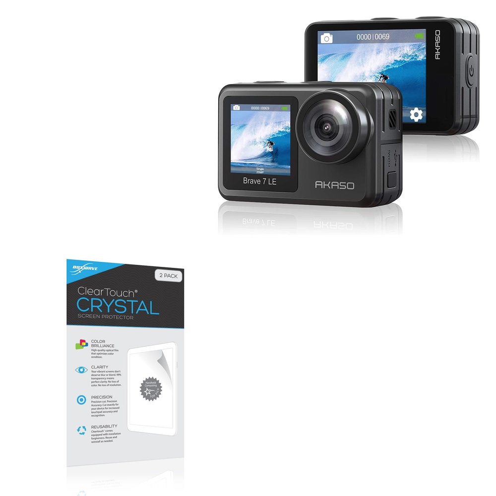 BoxWave Screen Protector Compatible With AKASO Brave 7 LE - ClearTouch Crystal (2-Pack), HD Film Skin - Shields From Scratches