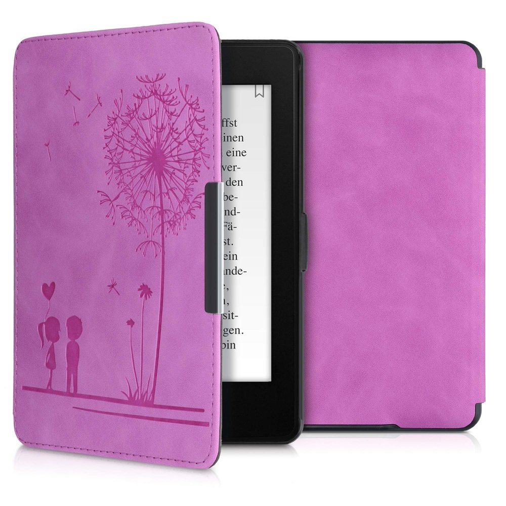 kwmobile Cover Compatible with Amazon Kindle Paperwhite Cover - eReader Case - Dandelion Love Violet