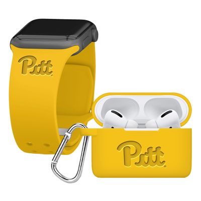 AFFINITY BANDS Pittsburgh Panthers Engraved Silicone Combo Package Compatible with Apple Watch and AirPods Pro (42/44/45/49mm (46mm Series 11) Yellow)
