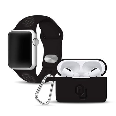 Affinity Bands Oklahoma Sooners Engraved Silicone Combo Package Compatible with Apple Watch and AirPods Pro (38/40/41mm (42mm Series 11) Black)