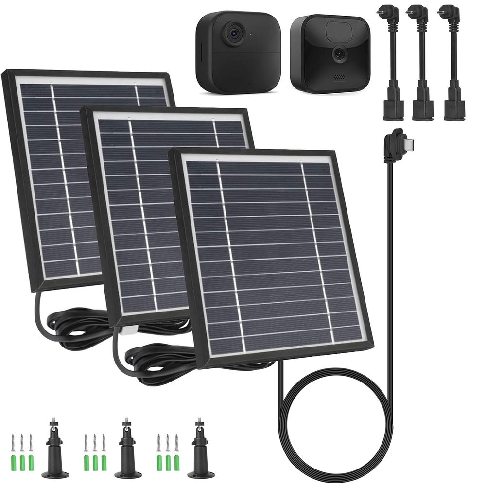iTODOS 3 Pack Solar Panel Compatible with Blink Outdoor 4 (4th Gen)/Blink Outdoor (3rd Gen) XT3 and Blink XT/XT2 Camera,11.8Ft Outdoor Power Cable and Adjustable Mount,Aluminum Alloy Sturdy(Black)