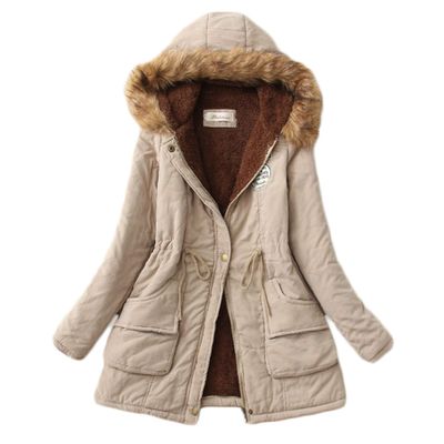 Andongnywell Women's Fleece Cotton Parka Fur Hooded Coat Jacket Thicken Winter Fur Hood Coat Outwear (Khaki,XL)