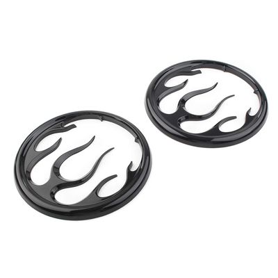 GZYF Motorcycle Flame Style Speaker Accent Trims for Harley Electra Glide FLHT 1996-2013, Street Glide FLHX 2006-2013, Trike FLHTCUTG FLHXXX 2009-2013, Black