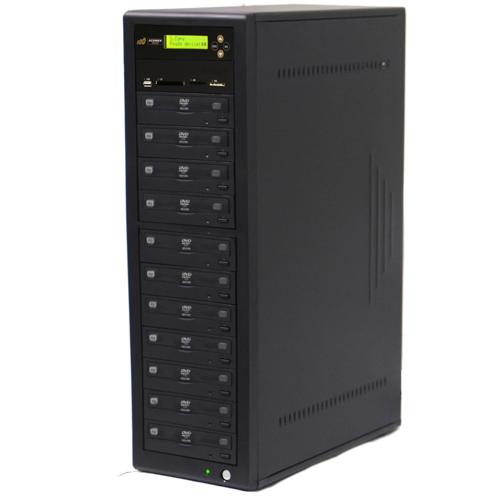 Acumen Disc 1 to 10 Multimedia Backup Duplicator - CF SD MS USB Flash Media Memory Card to DVD CD & Multiple Discs Copier Machine Unit (Standalone Audio Video Copy Tower, Duplication Device)