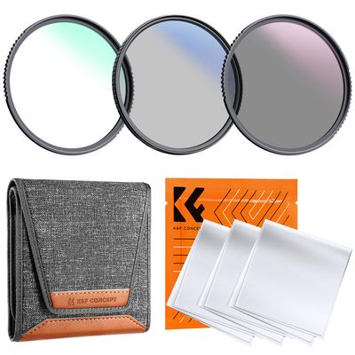 K&F Concept 52mm UV/CPL/ND Lens Filter Kit (3 Pieces)-18 Multi-Layer Coatings, UV Filter + Polarizer Filter + Neutral Density Filter (ND4) + Cleaning Cloth+ Filter Pouch for Camera Lens (K-Series)