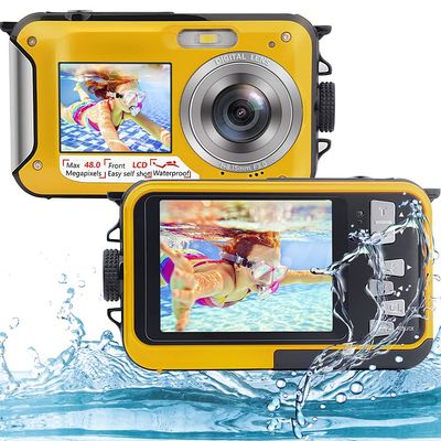 Underwater Camera Full HD 2.7K 48MP Waterproof Camera for Snorkeling Dual Screen Waterproof Camera Digital with Self-Timer and 16X Digital Zoom