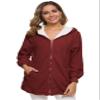 Andongnywell Women Plus Size Winter Warm Hoodie Coat Wool Zipper Cotton Outwear Lamb Wool Hooded Cardigan Jacket (Red Wine,L) view 1