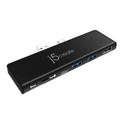 j5create Surface Pro 7 Ultradrive mini Dock, 6-in-2, 4K60 HDMI, 10Gbps USB-A x 2, 10 Gbps USB-C with PD 60W Pass-Through Charging, SD/microSD Card Reader (JCD324B)
