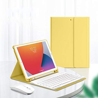 2020 New iPad 10.9 Keyboard case with Wireless Mouse Built-in Pencil Holder Removable iPadAir4 Wireless Bluetooth Keyboard case for Ladies and Girls (iPadAir42020, Yellow (Square Key))
