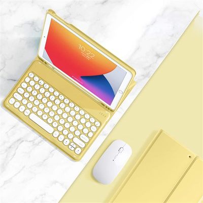 2020 New iPad 10.9 Keyboard case with Wireless Mouse Built-in Pencil Holder Removable iPadAir4 Wireless Bluetooth Keyboard case for Ladies and Girls (iPadAir42020, Yellow (Round Key))