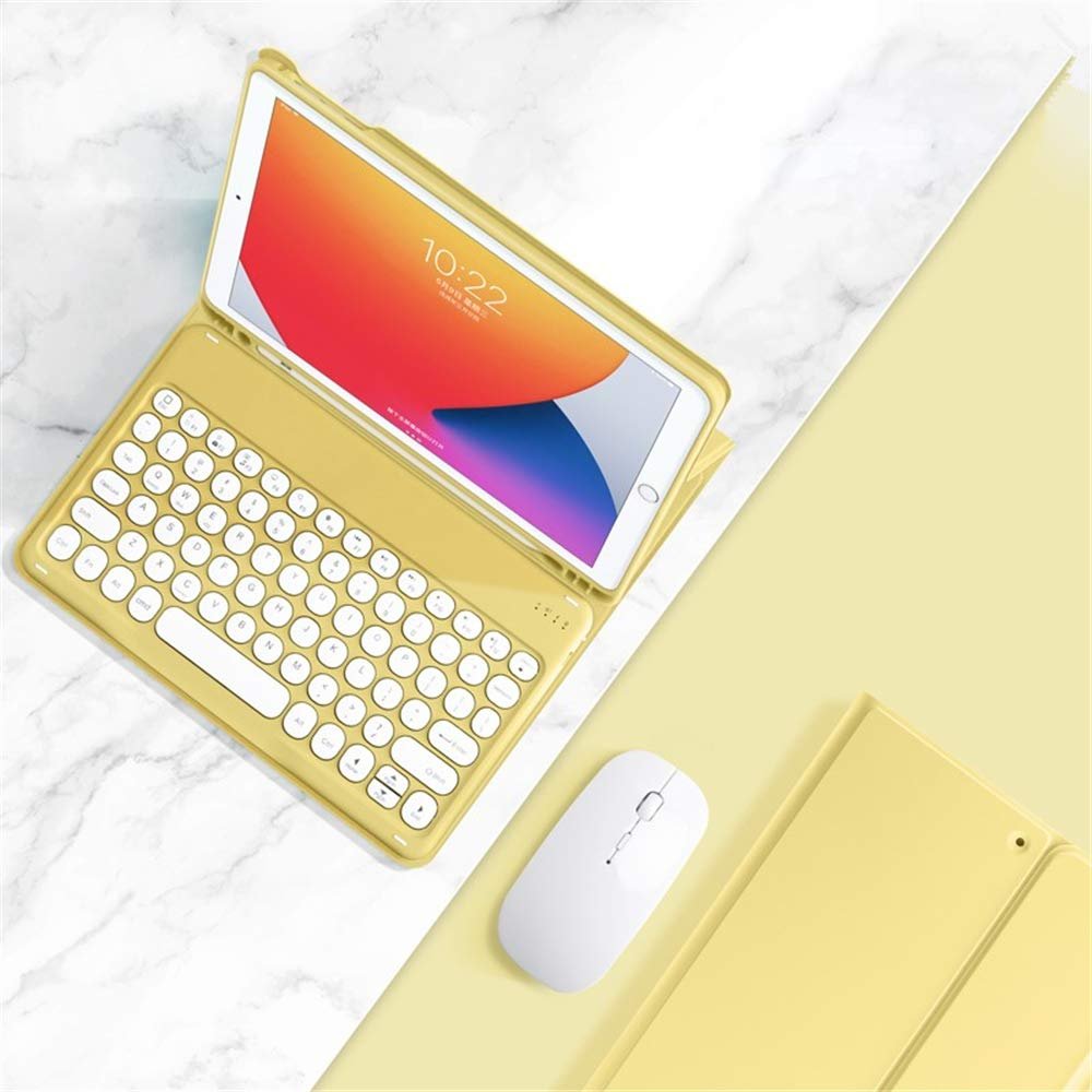 2020 New iPad 10.9 Keyboard case with Wireless Mouse Built-in Pencil Holder Removable iPadAir4 Wireless Bluetooth Keyboard case for Ladies and Girls (iPadAir42020, Yellow (Round Key))