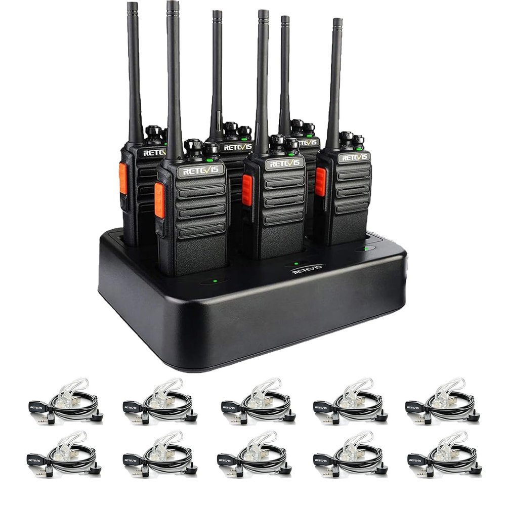 Retevis H-777S Walkie Talkies(6 Pack) with Walkie Talkies Earpieces(10 Pack), Heavy Duty Portable FRS Two-Way Radios, Hands Free, Rugged Commercial 2 Way Radios