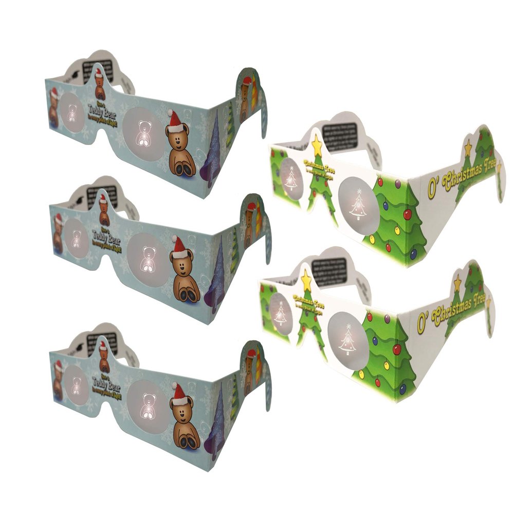 3D Christmas Glasses - Holiday Eyes - 5 Pairs Glasses Teddy Bear and Tree - Transform Christmas Lights Into Magical Images - 5 Pairs