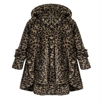 Andongnywell Ladies Button Plush Tops Hooded Loose Cardigan Women's Jacket Solid Color Pullover Tunic Tops (Leopard 2,Medium)