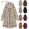 Andongnywell Ladies Button Plush Tops Hooded Loose Cardigan Women's Jacket Solid Color Pullover Tunic Tops (Leopard 2,Medium) view 3
