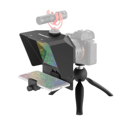 AMBITFUL Teleprompter 7.5'' with Tabletop Tripod for Smartphone and DSLR Camera, Adjustable Phone Clip & Camera Adapting Ring, for Live Streaming, Interviews(Mini Teleprompter Only)